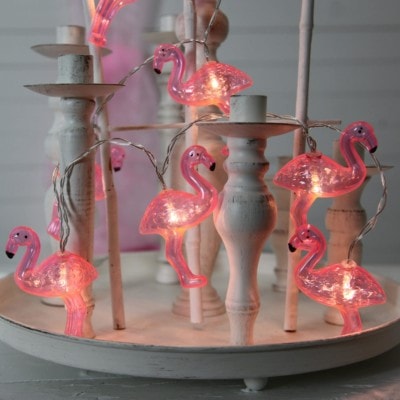 Batteridriven ljusslinga rosa flamingo med timer funktion hängande