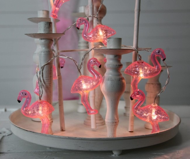 Batteridriven ljusslinga rosa flamingo med timer funktion hängande