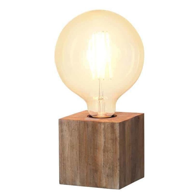 KUB Bordslampa lampfot brun i trä E27 sockel