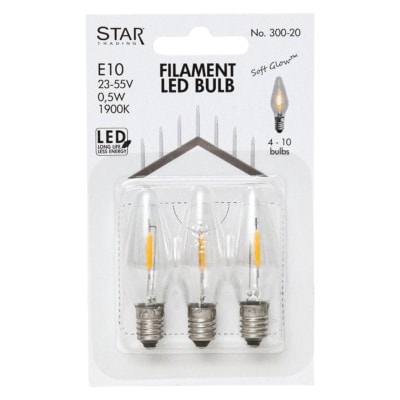 Universal LED Filament E10 23-55V klar 3-pack