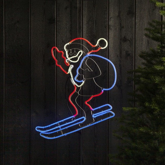 Siluett Neoled tomte på skidor 300 LED