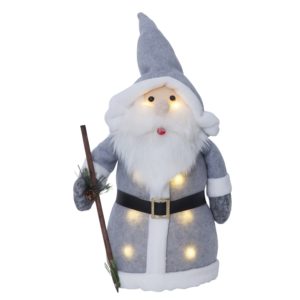 Batteridriven tomte med stav 38cm grå