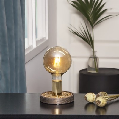 Decoration LED-lampa 355-52 stående med trä och guld sockel