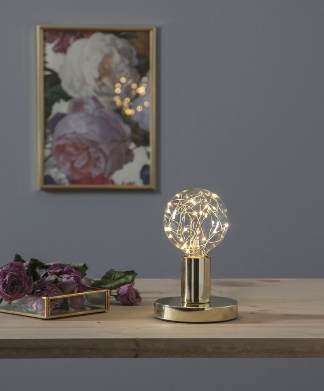 Decoration LED-lampa 363-33 stående med guldfot med blommor runtom