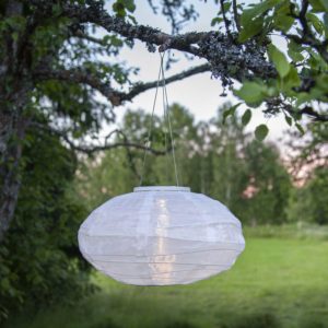 Solcellslampa oval risbollslykta 35 cm vit