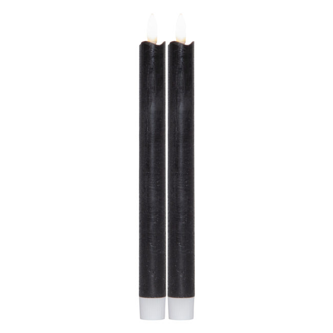 Batteridrivet Antikljus med naturtrogen låga 25cm svart 2-pack